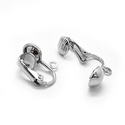 Platinum Iron Clip-on Earrings Findings, For Non-pierced Ears, with Loop, Platinum, 17x12.5x8mm, Hole: 1.6mm