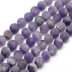 Amethyst Frosted Natural Amethyst Round Bead Strands, 12mm, Hole: 1mm, about 30~32pcs/strand, 14.9~15.6 inch