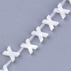 Letter X Natural Sea Shell Beads, White Shell Mother of Pearl Shell, Top Drilled Beads, Letter.X, 10x2.5~11.5x3mm, Hole: 0.8mm