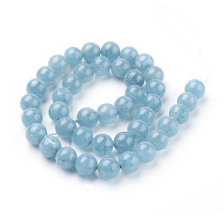 Dark Cyan Natural White Jade Beads Strands, Imitation Aquamarine Color, Dyed, Round, Dark Cyan, 10mm, Hole: 1mm, about 40pcs/strand, 15.3 inch