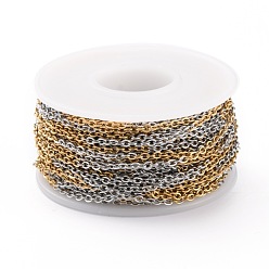 Golden & Stainless Steel Color Two Tone 304 Stainless Steel Cable Chains, with Spool, Soldered, Golden & Stainless Steel Color, 2.5x2x1mm, 32.8 Feet(10m)/roll