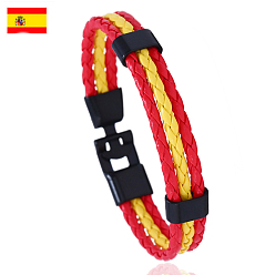 Red Flag Color Imitation Leather Triple Line Cord Bracelet with Alloy Clasp, Spain Theme Jewelry for Men Women, Red, 8-1/4 inch(21cm)