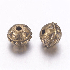 Antique Bronze Tibetan Style Alloy Beads, Round, Lead Free & Nickel Free & Cadmium Free, Antique Bronze Color, 8mm in diameter, 7mm thick, hole: 1.5mm