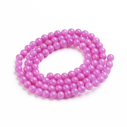 Magenta Natural Mashan Jade Round Beads Strands, Dyed, Magenta, 4mm, Hole: 1mm, about 98pcs/strand, 15.7 inch