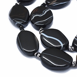 Black Natural Banded Agate/Striped Agate Beads Strands, Dyed & Heated, Twist, Black, 23~27x18~21x5~7mm, Hole: 2~2.5mm, about 13pcs/strand, 16.1 inch~16.5 inch(41~42cm)