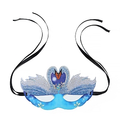 Swan DIY Masquerade Mask Diamond Painting Kits, including Plastic Mask, Resin Rhinestones and Polyester Cord, Tools, Swan Pattern, 130x240mm