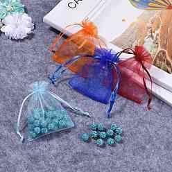 Mixed Color Rectangle Organza Gift Bags, Jewelry Packing Drawable Pouches, with Vacuum Packing, Mixed Color, 9x7cm