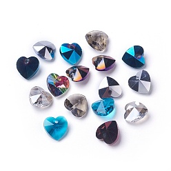 Mixed Color Romantic Valentines Ideas Glass Charms, Faceted Heart Pendants, Mixed Color, 10x10x5mm, Hole: 1mm