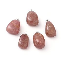 Quartz Fraise Pendentifs en quartz naturel à la fraise, avec les accessoires en laiton de tonalité de platine, nuggets, 23~30x13~22x12~20mm, Trou: 5x3mm