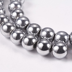 Platinum Plated Electroplate Non-magnetic Synthetic Hematite Beads Strands, Round, Grade A, Platinum Plated, 8mm, Hole: 1.5mm, about 50pcs/strand, 16 inch