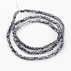Plaqué Noir Perles en verre electroplate, demi-plaqué, facettes rondelle, noir plaqué, 3x2mm, Trou: 1mm, Environ 202 pcs/chapelet, 17 pouce