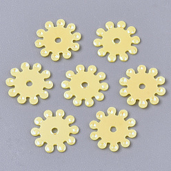 Yellow Ornament Accessories, PVC Plastic Paillette/Sequins Beads, AB Color, Flower, Yellow, 8.5x0.5mm, Hole: 1mm, about 20000pcs/500g