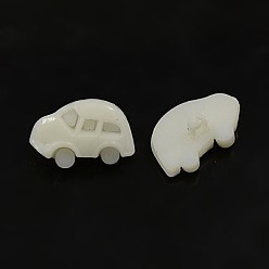Белый Акриловые пуговицы с хвостовиком, 1-луночное, окрашенные, автомобиль, белые, 17x11x4 мм, отверстие : 3x2 мм