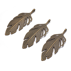 Antique Bronze Tibetan Style Alloy Leaf Big Pendants, Lead Free, Nickel Free and Cadmium Free, Leaf, Antique Bronze, 62x23x2mm, hole: 2mm