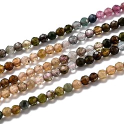 Tourmaline Natural Tourmaline Beads Strands, Gradient Color, Faceted, Round, 2mm, Hole: 0.3mm, about 170pcs/strand, 15.55 inch(39.5cm)