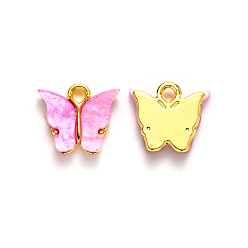 Mixed Color Alloy Pendants, with Resin and Glitter Powder, Butterfly, Golden, Mixed Color, 13x13~15x3.5mm, Hole: 2mm