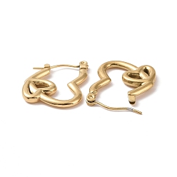 Golden Ion Plating(IP) Valentine's Day 304 Stainless Steel Double Heart Hoop Earrings for Women, Golden, 21x17x2.5mm, Pin: 0.6mm