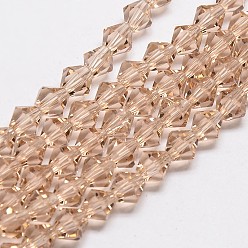 PeachPuff Imitate Austrian Crystal Bicone Glass Beads Strands, Grade AA, Faceted, PeachPuff, 3x3.5mm, Hole: 0.8mm, about 120~125pcs/strand, 14.8 inch