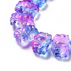Magenta Chapelets de perles en verre transparentes  , lotus, magenta, 10x14x7mm, Trou: 0.8mm, Environ 38 pcs/chapelet, 14.17 pouce (36 cm)