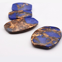 Lapis Lazuli Brins de perles graduées assemblées en bronzite et lapis-lazuli, ovale, 30~49x20~35x7mm, Trou: 2mm, 7 pcs / chapelet, 6.69 pouce