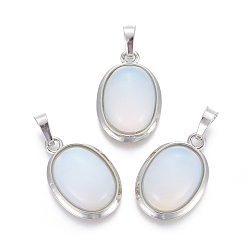 Opalite Opalite Pendants, with Brass Findings, Oval, Platinum, 25~26x17~17.5x8~9mm, Hole: 8x5mm
