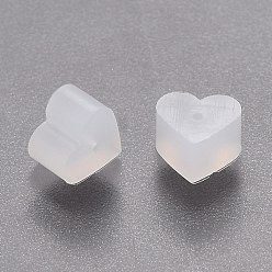 Blanc Écrous en silicone, dos d'oreille, cœur, blanc, 5.2x5.7x3.5mm, Trou: 0.5mm