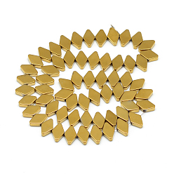 Golden Plated Electroplate Non-magnetic Synthetic Hematite Bead Strands, Rhombus, Golden Plated, 7x10x3mm, Hole: 1mm, about 63pcs/strand, 15.7 inch