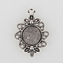 Antique Silver Tibetan Style Filigree Alloy Pendant Cabochon Settings, Cadmium Free & Lead Free, Antique Silver, Flat Round Tray: 12mm, 30x21x3mm, Hole: 2mm, about 370pcs/kg