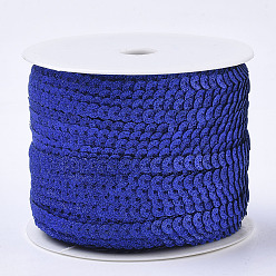 Blue Ornament Accessories Plastic Paillette Bead Strands, with Glitter Powder, Sequins Trim, Flat Round, Blue, 6x0.3mm, Hole: 1.2mm, about 100yards/roll