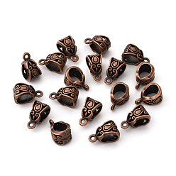 Red Copper Tibetan Style Zinc Alloy Tube Bails, Loop Bails, Scarf Bail Beads, Cadmium Free & Nickel Free & Lead Free, Red Copper, 13.5x8x8.5mm, Hole: 2mm, Inner Diameter: 6mm, about 980pcs/1000g
