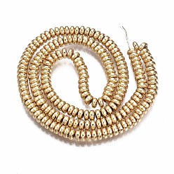 Light Gold Plated Electroplate Non-magnetic Synthetic Hematite Bead Strands, Rondelle, Light Gold Plated, 4x2mm, Hole: 1mm, about 180pcs/strand, 15.7 inch