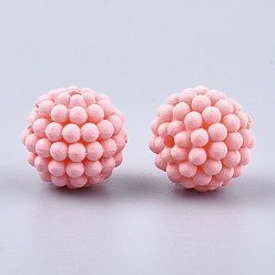 Pink Rubberized Style Acrylic Beads, Berry Beads, Combined Beads, Round, Pink, 12x11.5mm, Hole: 1.6mm, about 790pcs/500g