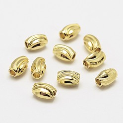 Real 18K Gold Plated Brass Corrugated Beads, Oval, Cadmium Free & Nickel Free & Lead Free, Real 18K Gold Plated, 6x4mm, Hole: 2mm