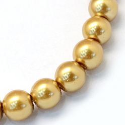 Goldenrod Baking Painted Glass Pearl Bead Strands, Pearlized, Round, Goldenrod, 3~4mm, Hole: 0.5mm, about 195pcs/strand, 23.6 inch