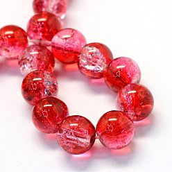 Crimson Baking Painted Transparent Crackle Glass Round Bead Strands, Crimson, 6.5mm, Hole: 1.5mm, about 145pcs/strand, 31.4 inch