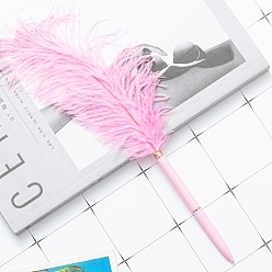 Pearl Pink Ball Pens, Feather Press Ballpoint Pens, with Metal Finding, Pearl Pink, Total Length: 290~300mm