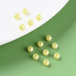 Yellow Opaque Acrylic Beads, AB Color, Round, Yellow, 4x3.5mm, Hole: 1.6mm, about 15000pcs/500g