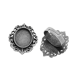 Antique Silver Vintage Adjustable Iron Finger Ring Components Alloy Cabochon Bezel Settings, Cadmium Free & Lead Free, Antique Silver, 17x5mm, Oval Tray: 18x13mm