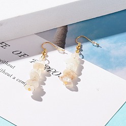 White Moonstone Natural White Moonstone Chip Beaded Dangle Earrings, Gemstone Drop Earrings for Women, Brass Jewelry, Golden, 50~54x7~11.5x5~8mm, Pin: 0.7mm