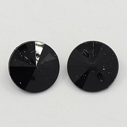 Jet Acrylic Rhinestone Buttons, 1-Hole, Faceted, Xilion Rivoli, Jet, 15x8mm, Hole: 1mm