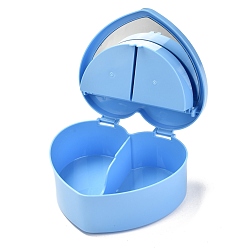 Bleu Ciel Clair Boîtes à bijoux en plastique coeur, double couche avec couvercle et miroir, lumière bleu ciel, 12.2x13.3x5.55 cm, 4 compartiments / boîte