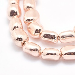Rose Gold Plated Electroplate Non-magnetic Synthetic Hematite Beads Strands, Grade AA, Long-Lasting Plated, Nuggets, Rose Gold Plated, 7x4~6.5mm, Hole: 1mm, about 57pcs/strand, 15.7 inch(40cm)