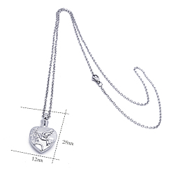 Platinum Alloy Heart with Bird Urn Ashes Pendant Necklace, Memorial Jewelry for Men Women, Platinum, 19.69 inch(50cm)
