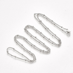 Platine Fabrication de collier de chaîne gourmette en fer recouvert de laiton, avec des perles et des pinces de homard, platine, 32 pouce (81.5 cm)