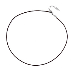 Коричневый Воском хлопка ожерелье шнура решений, с сплава Lobster Claw застежками и конечных железными цепями, платина, кофе, 17.12 дюйм (43.5 см), 1.5 мм
