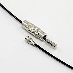 Черный 201 шнур для ожерелья из нержавеющей стали, хороший для DIY ювелирных изделий, с латунной застежкой винт, чёрные, 17.5 дюйм, 1 мм, застежка : 12x4 mm
