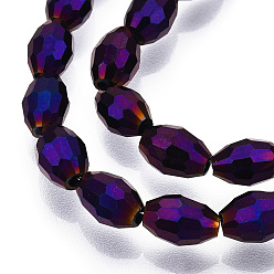 Indigo Electroplate Glass Beads Strands, AB Color Plated, Faceted Oval, Indigo, 6x4mm, Hole: 1mm, about 67~68pcs/strand