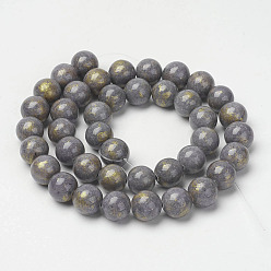 Gray Natural Mashan Jade Beads Strands, with Gold Powder, Dyed, Round, Gray, 6mm, Hole: 1mm, about 62pcs/strand, 16 inch