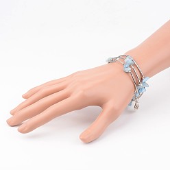 Aigue-marine Trois boucles turquoises naturelles bracelets d'emballage perles, avec des perles tubulaires en laiton et des pendentifs symbole om de style tibétain, 55mm