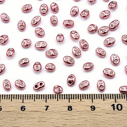 Pale Violet Red Dyed Opaque Colours Glass Seed Beads, Silver Lined, 2-Hole, Oval, Pale Violet Red, 5x4x2.5mm, Hole: 0.9mm, about 450g/bag